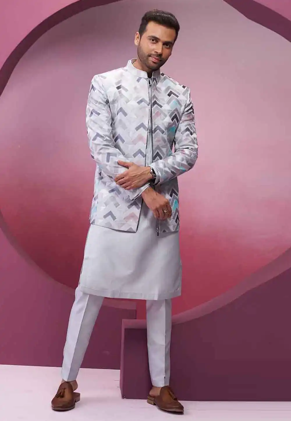 Grey Silk Kurta Pajama With Jacket 293903