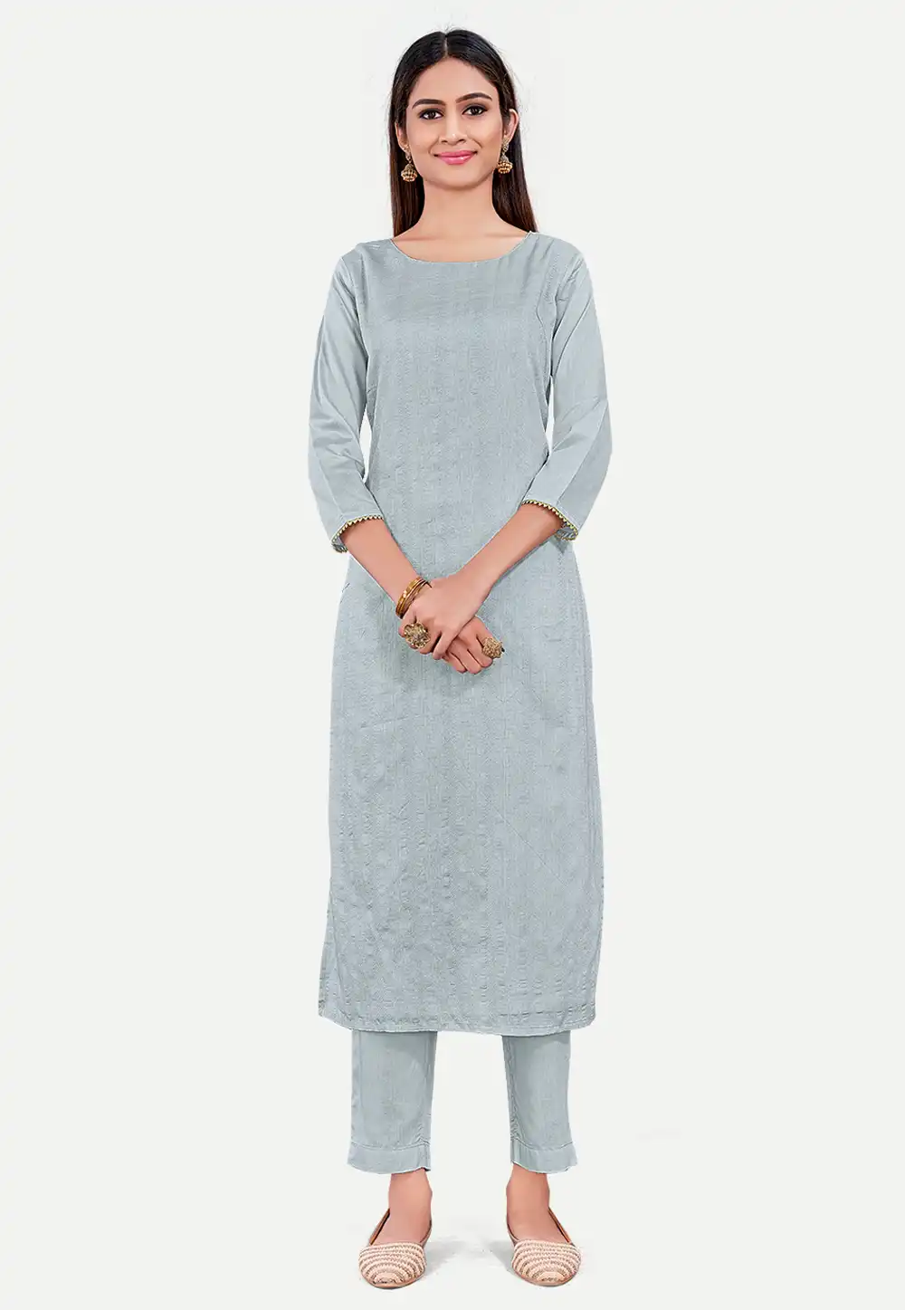 Grey Silk Kurta Set With Pent 288083