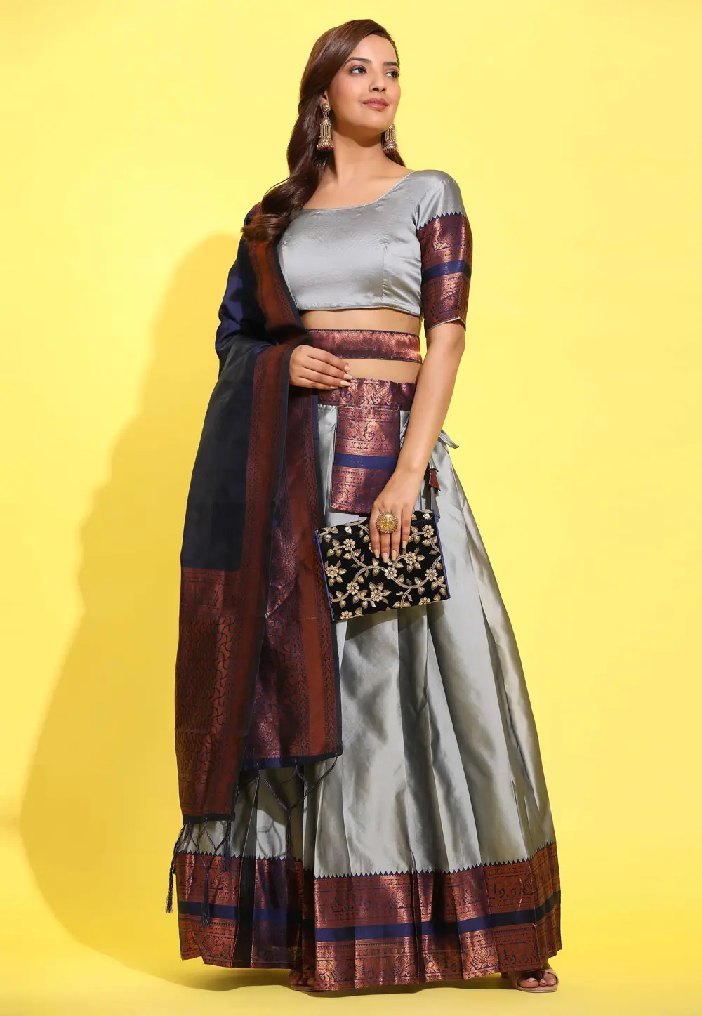 Grey Silk Lehenga Choli 295358