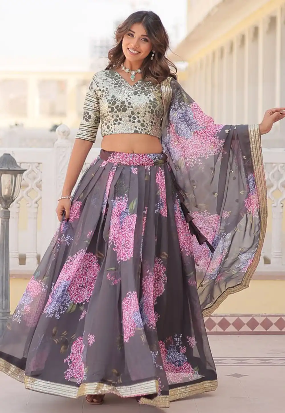 Grey Silk Lehenga Choli 292515