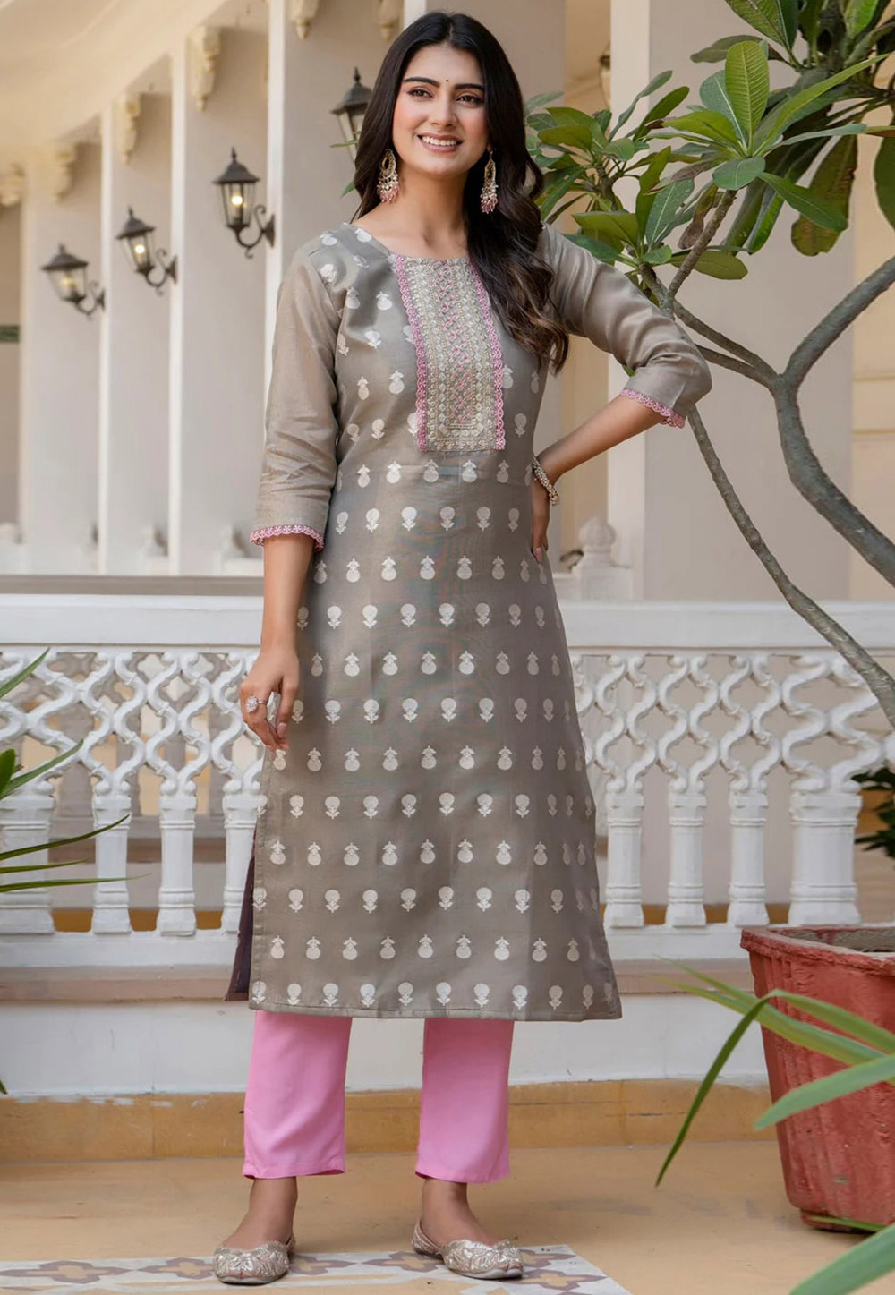 Grey Silk Long Kurti 309854