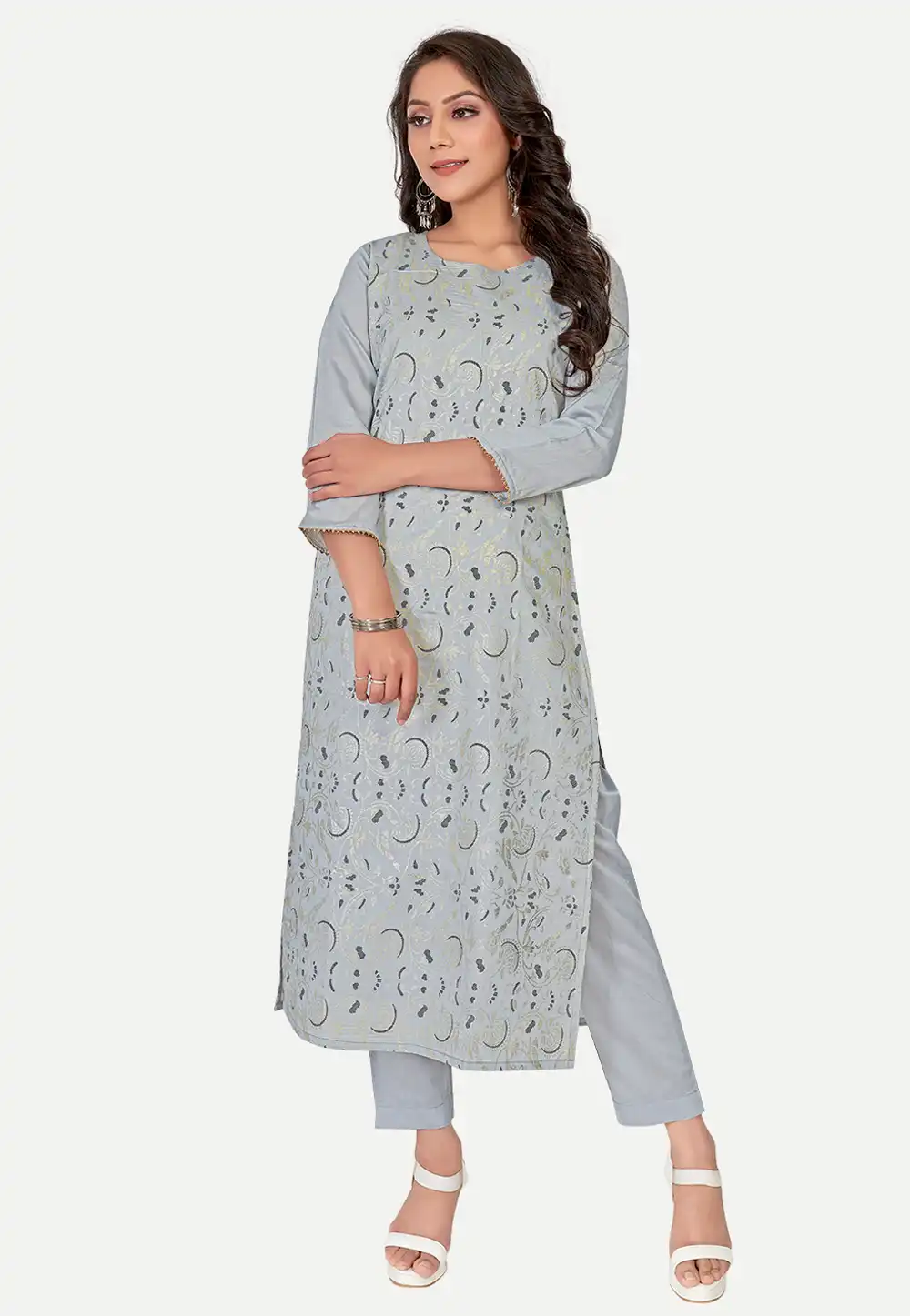 Grey Silk Long Kurti 288175