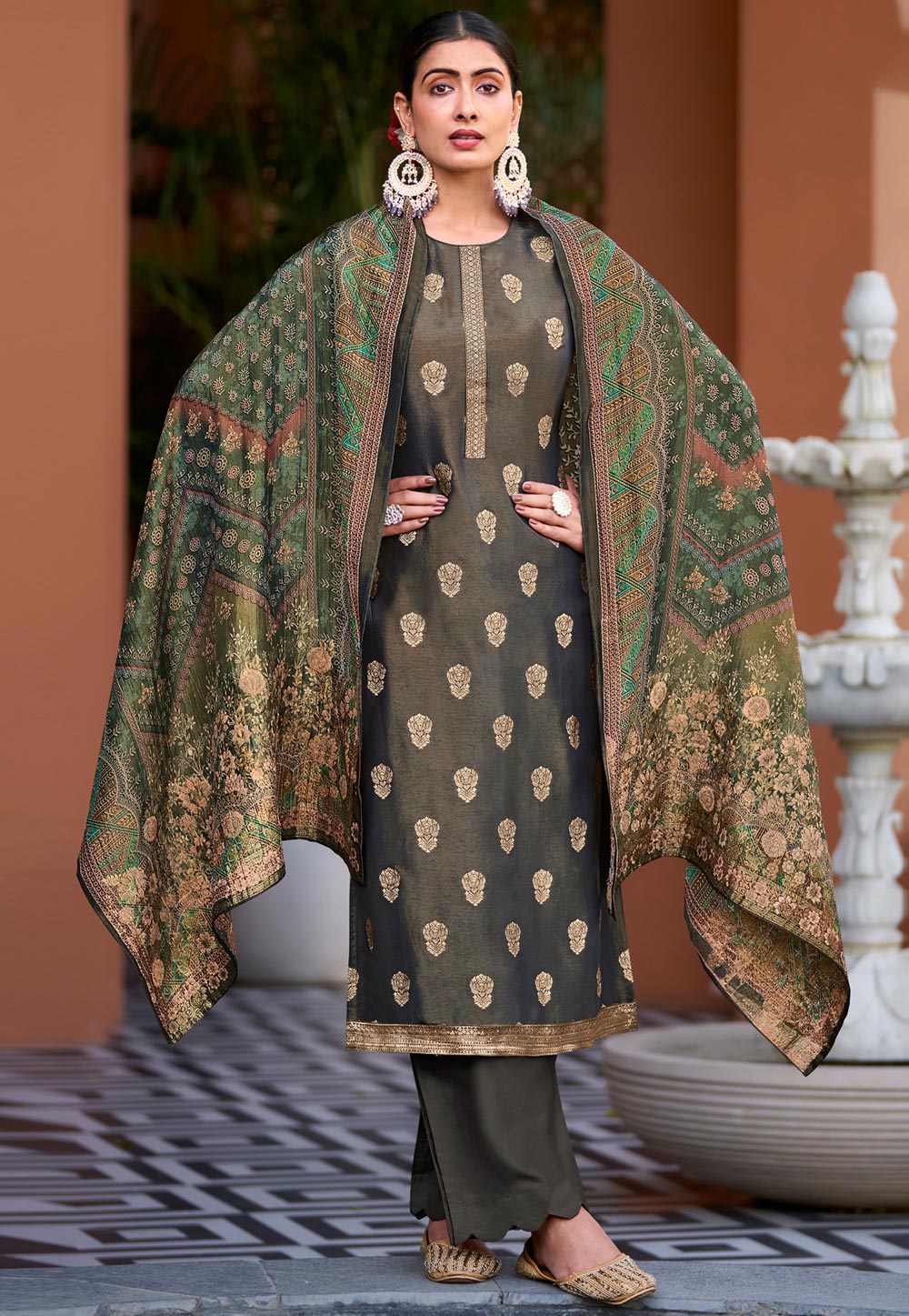 Grey Silk Pakistani Suit 309874