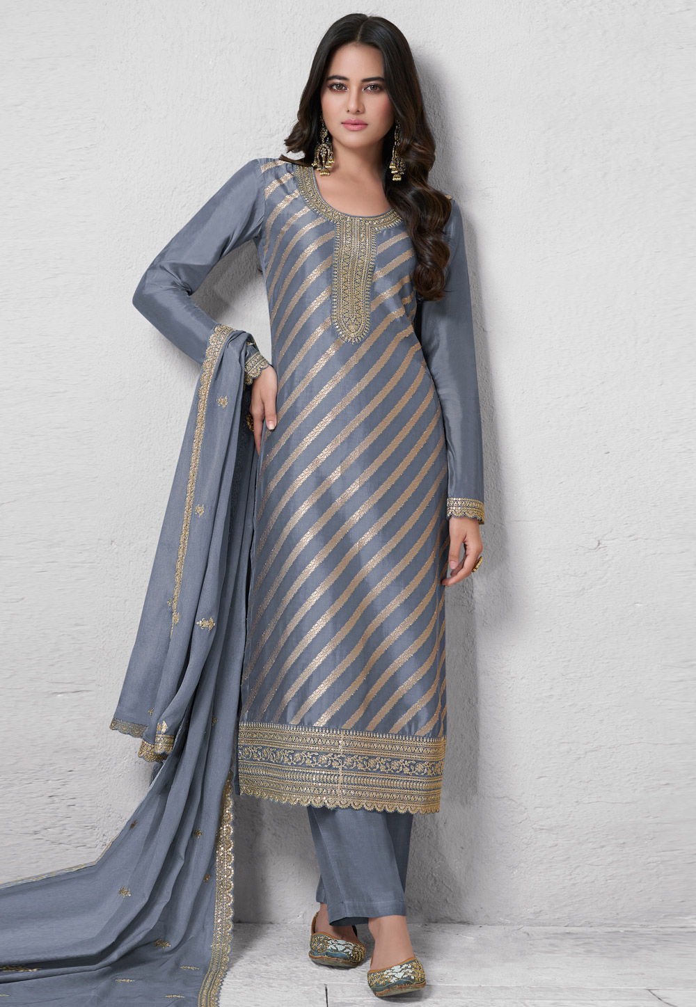 Grey Silk Pant Style Suit 309709