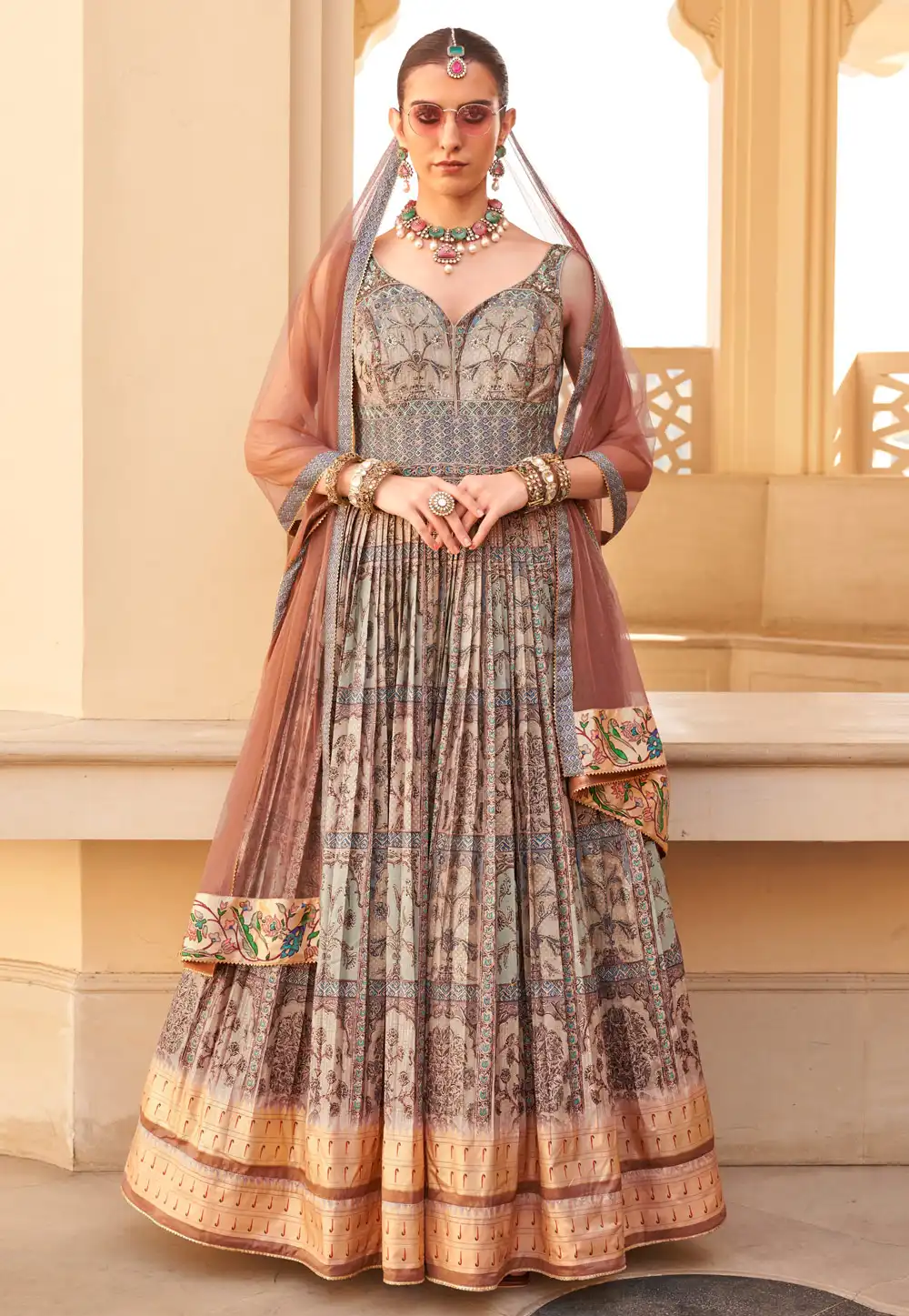 Grey Silk Readymade Long Anarkali Suit 288781