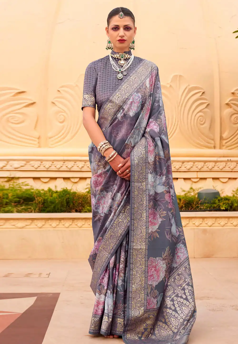 Grey Silk Saree With Blouse 291587