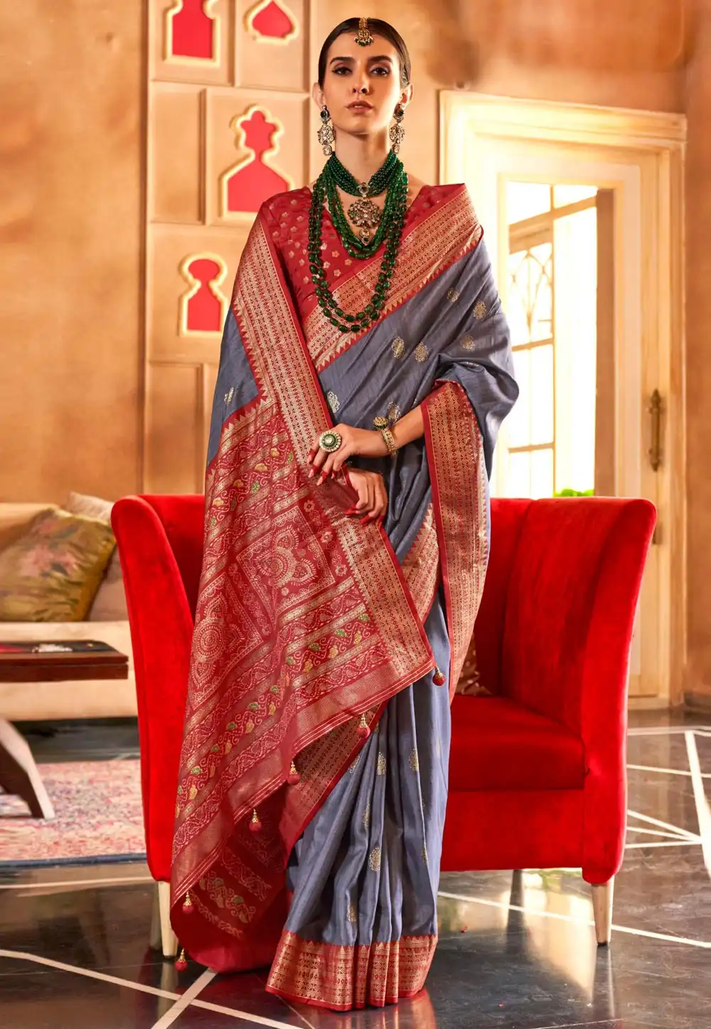 Grey Silk Saree With Blouse 291068