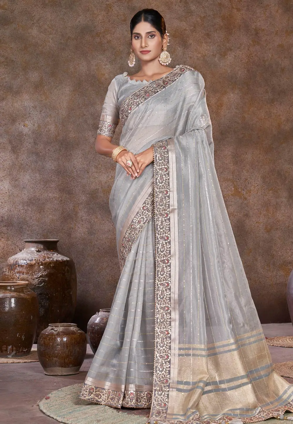 Grey Silk Saree With Blouse 301736