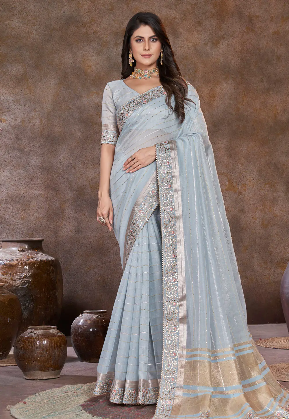 Grey Silk Saree With Blouse 301738