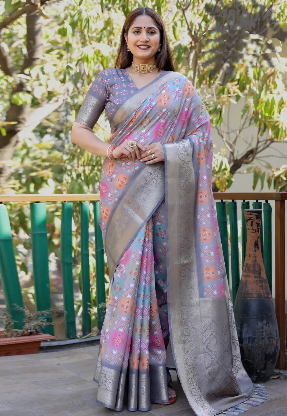 Grey Silk Saree With Blouse 294648