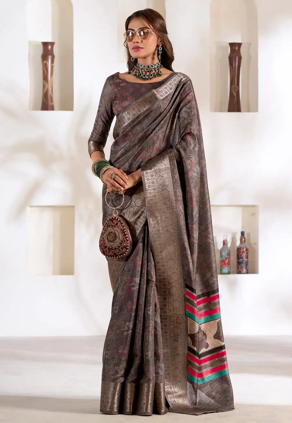 Grey Silk Saree With Blouse 291050