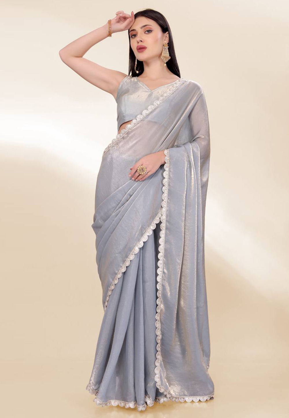 Grey Silk Saree With Blouse 305544