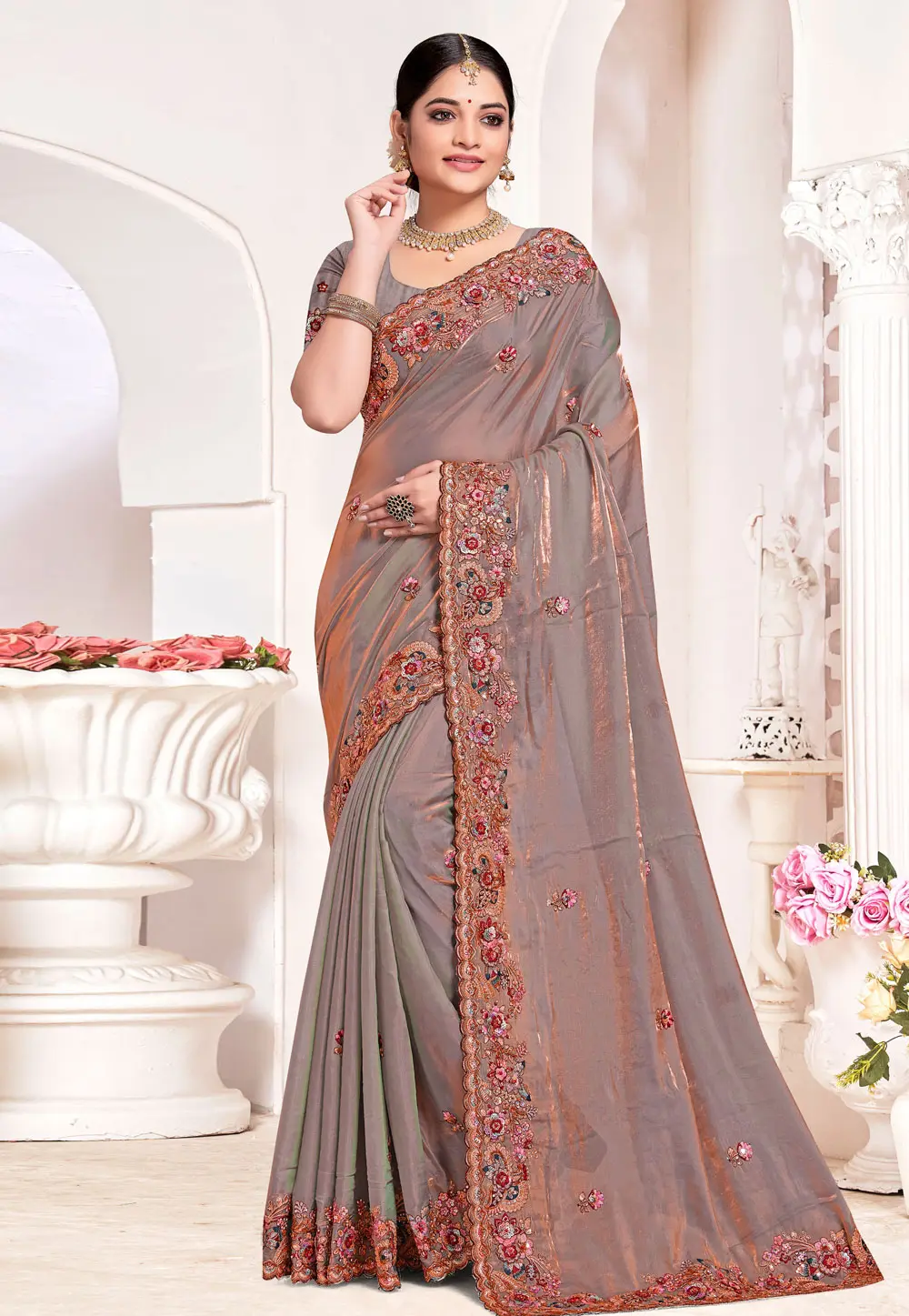 Grey Silk Saree With Blouse 303597