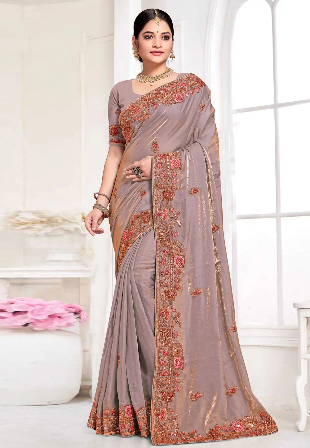 Grey Silk Saree With Blouse 303607