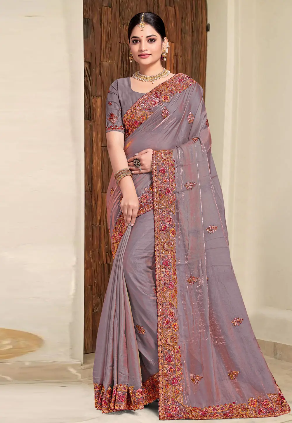 Grey Silk Saree With Blouse 303610