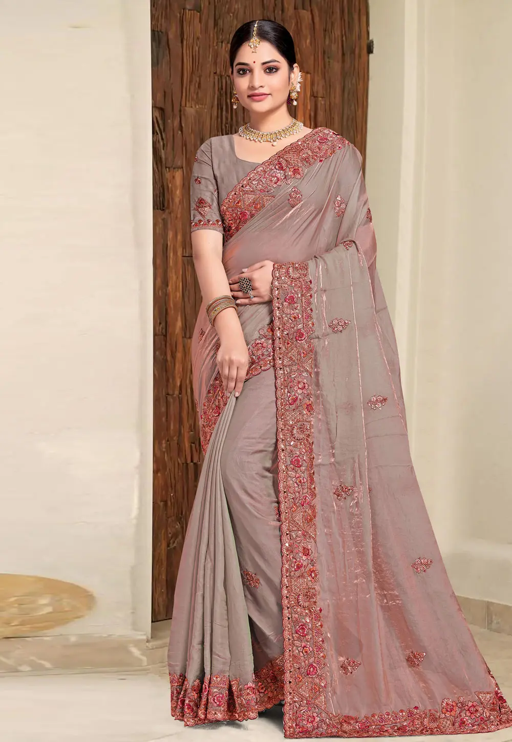 Grey Silk Saree With Blouse 303612