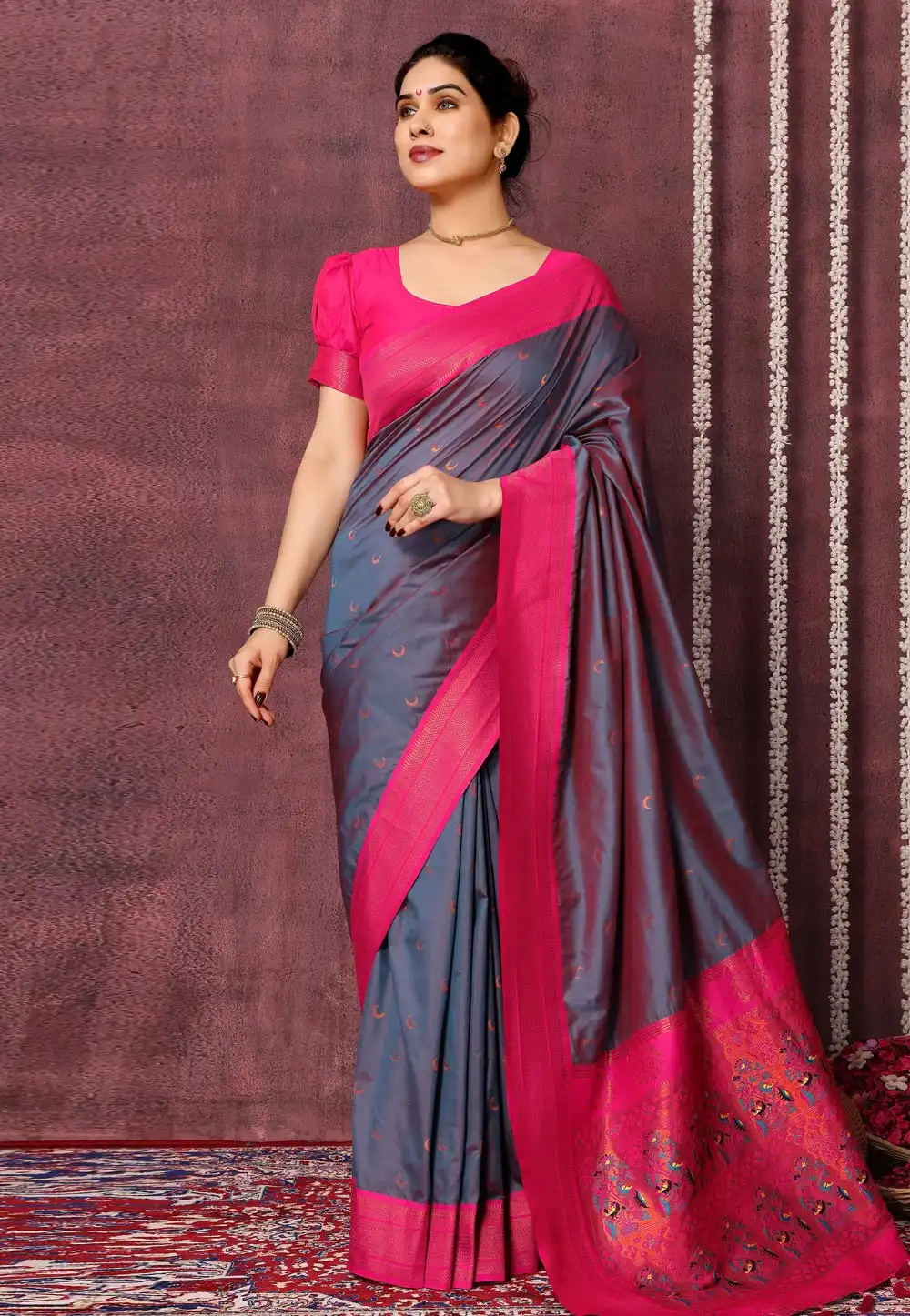 Grey Silk Saree With Blouse 291034