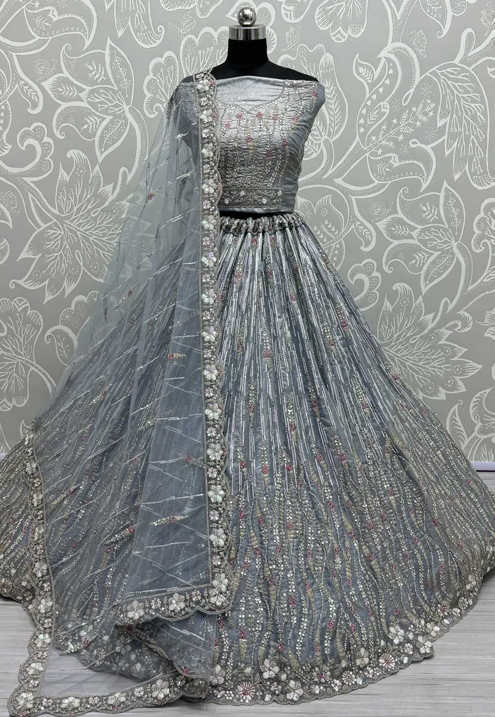 Grey Silk Wedding Lehenga Choli 295557