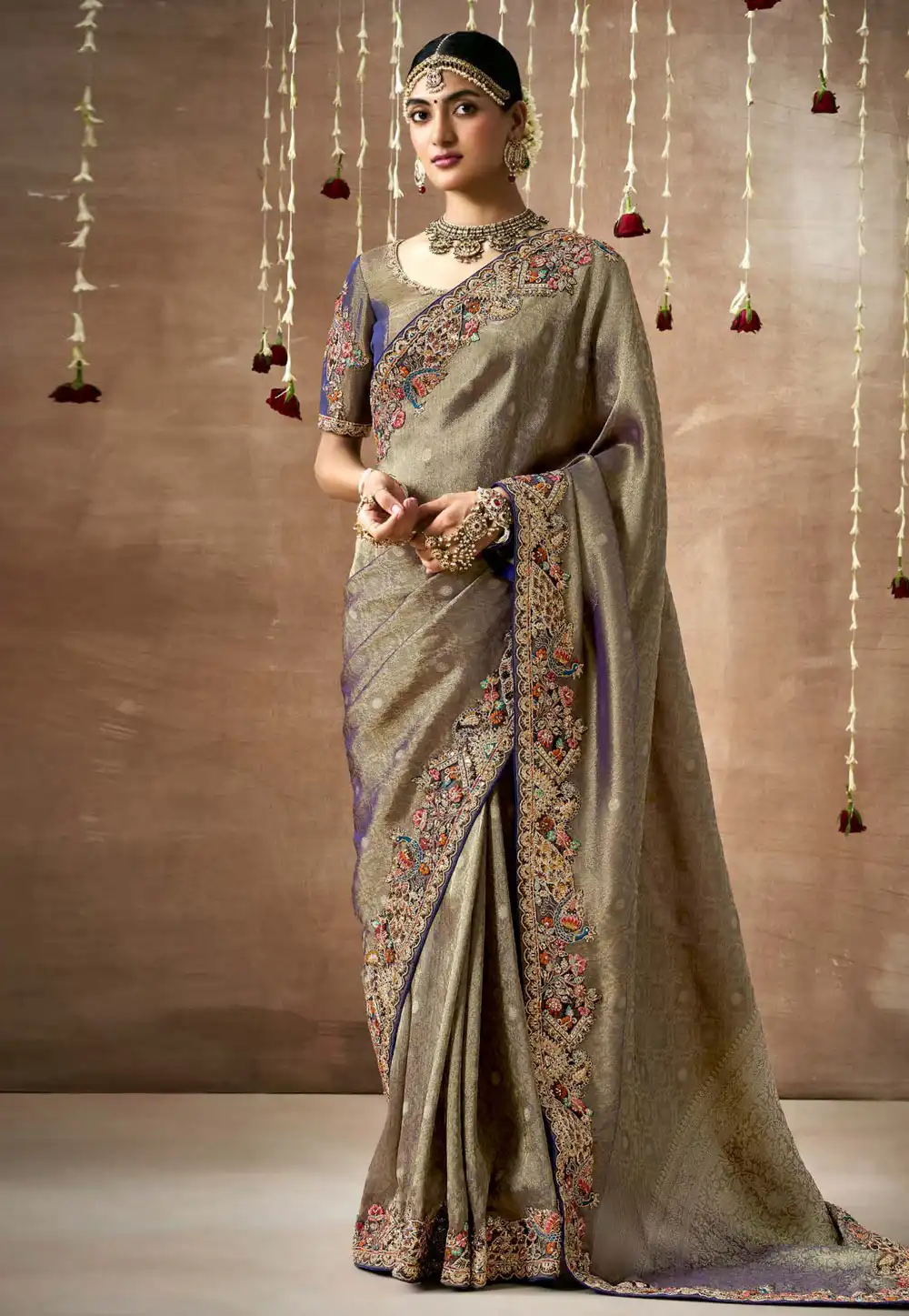 Grey Tissue Silk Saree With Blouse 295068