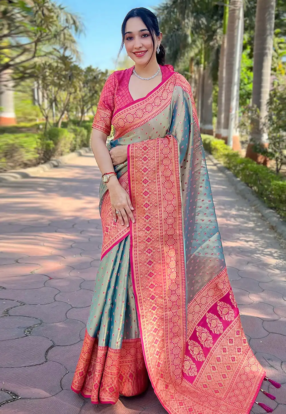 Grey Tissue Silk Saree With Blouse 294645