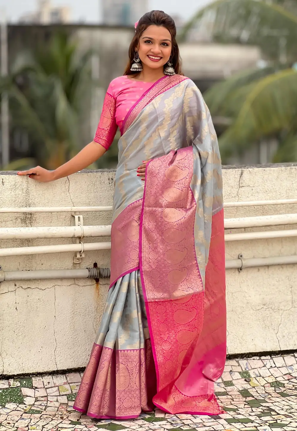 Grey Tissue Silk Saree With Blouse 296263