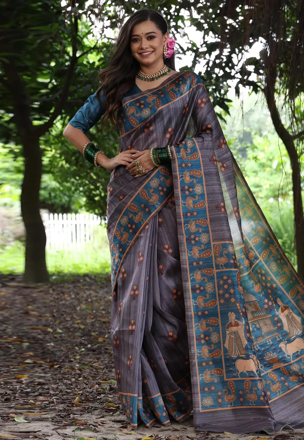 Grey Tussar Silk Saree With Blouse 295351