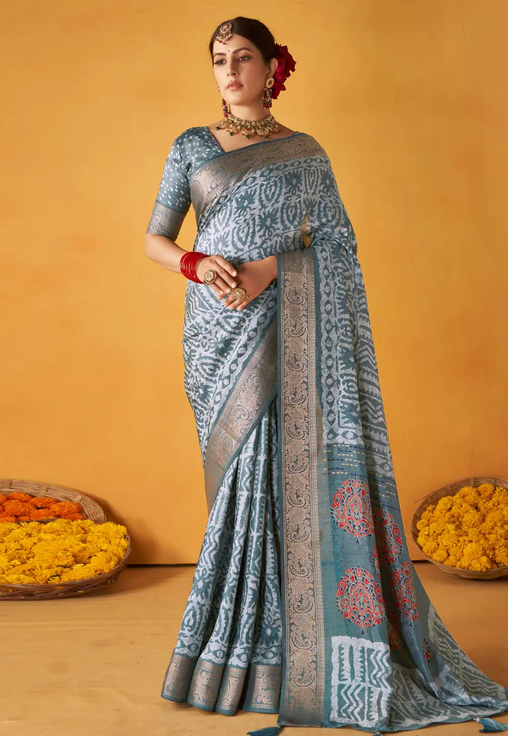 Grey Tussar Silk Saree With Blouse 296398