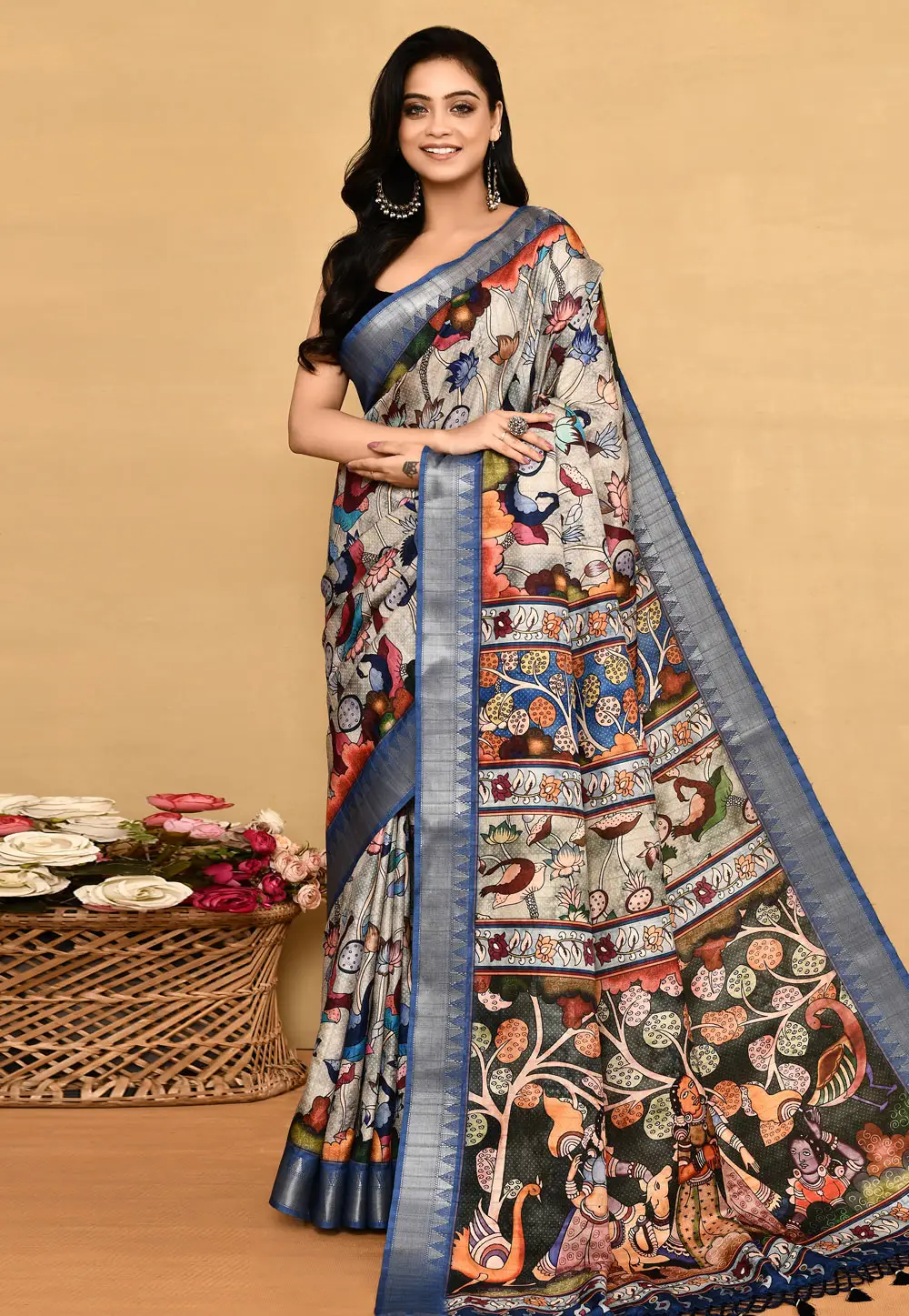 Grey Tussar Silk Saree With Blouse 296295