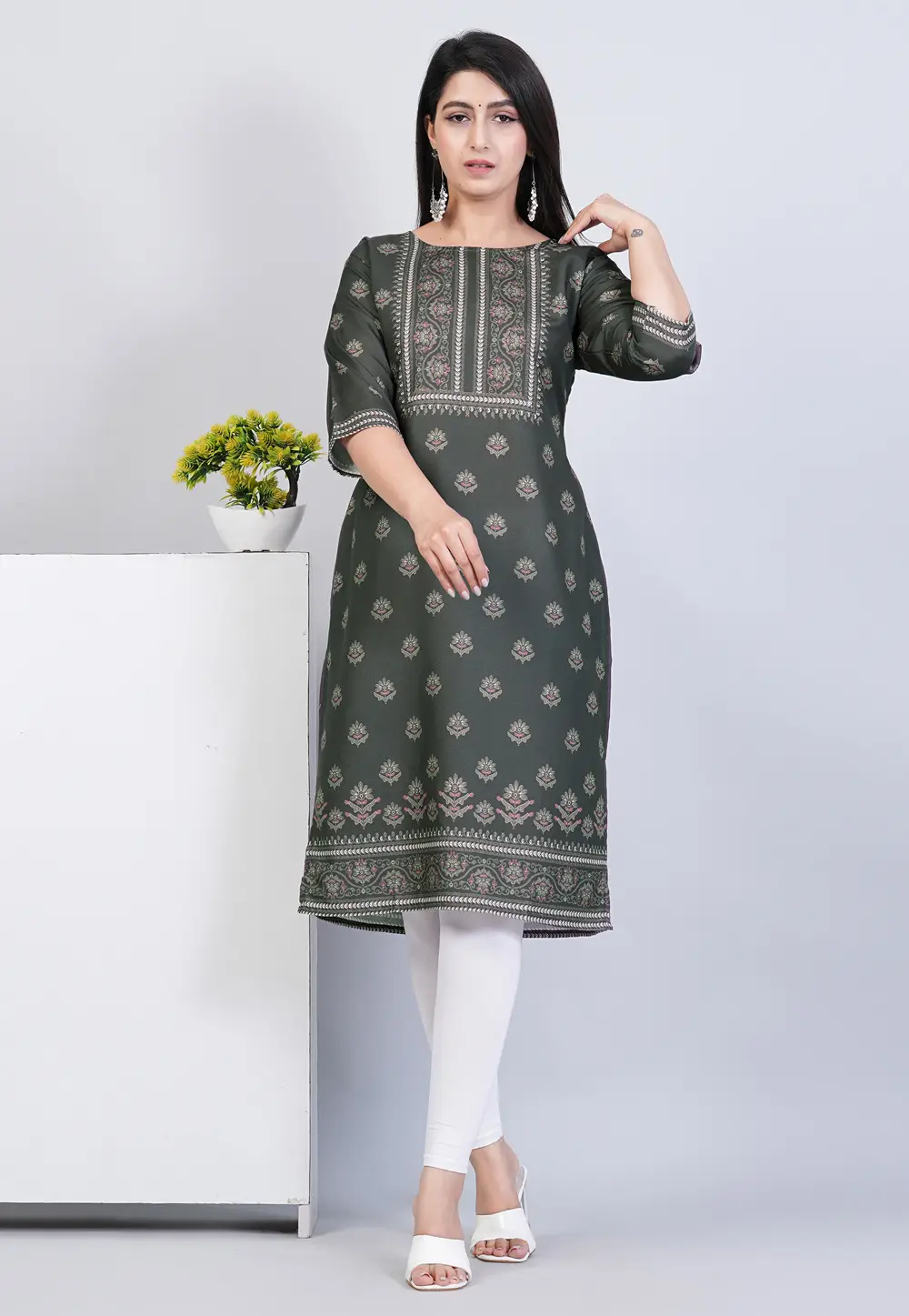 Grey Viscose Rayon Printed Kurti 296715