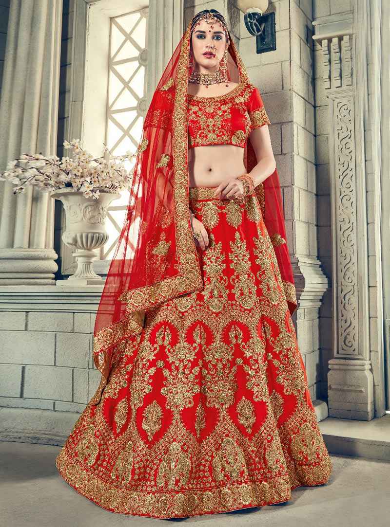 Red Art Silk A Line Bridal Lehenga Choli 114451