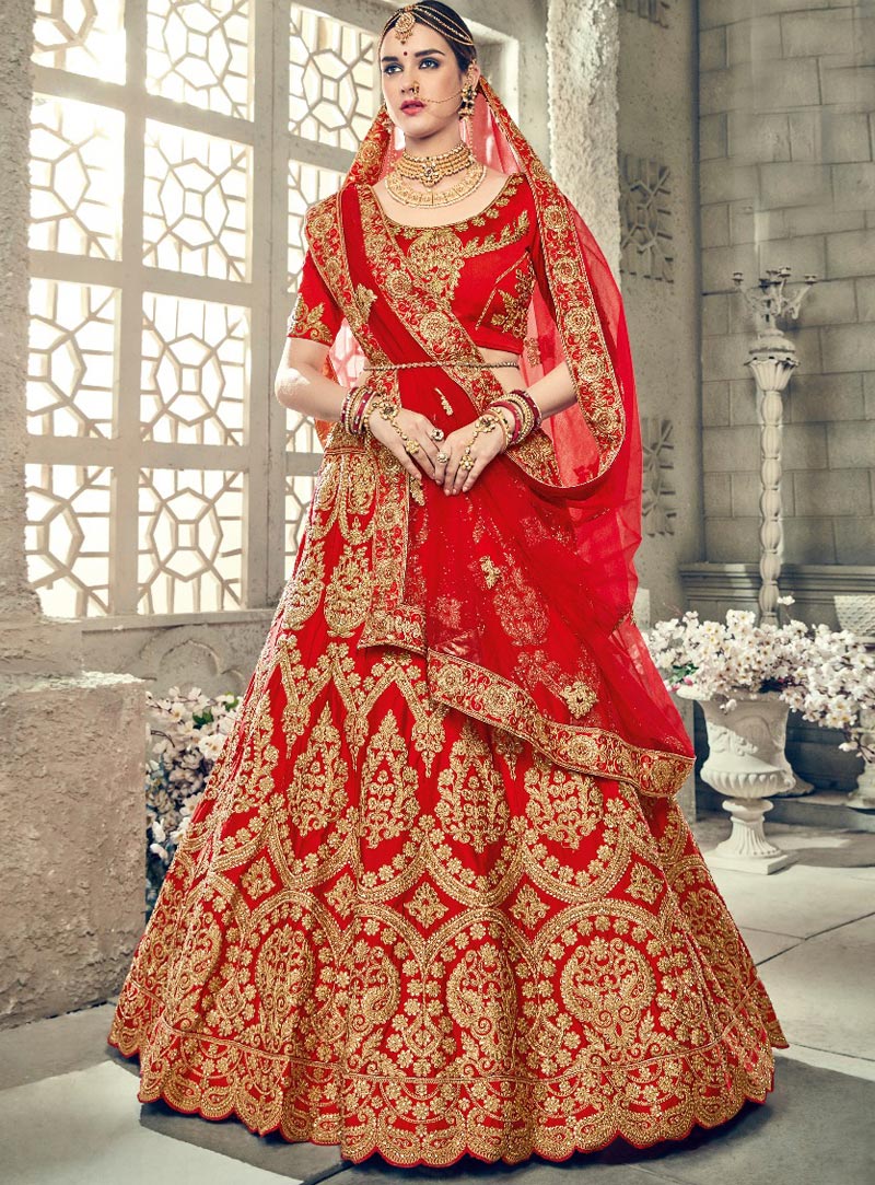 Red Art Silk A Line Bridal Lehenga Choli 114454