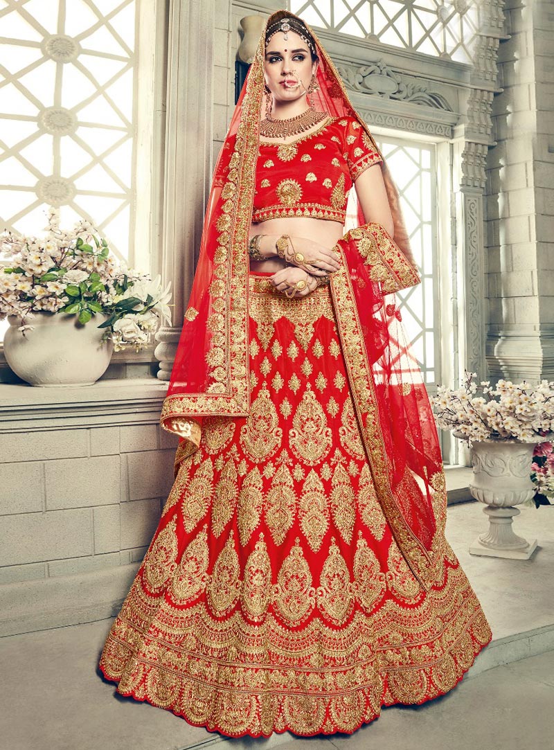 Red Art Silk A Line Bridal Lehenga Choli 114460