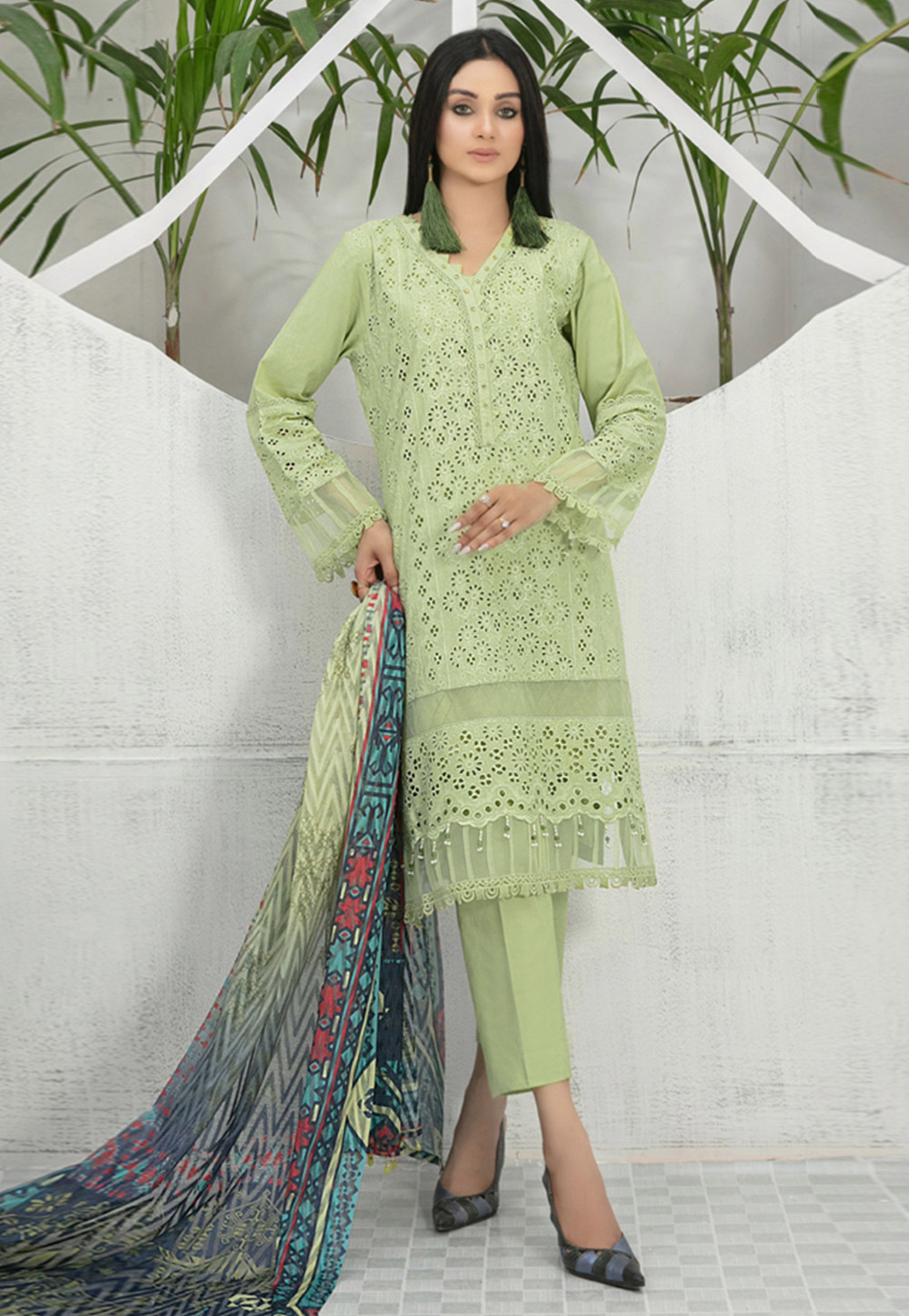 Pista Green Cotton Pakistani Suit 276406