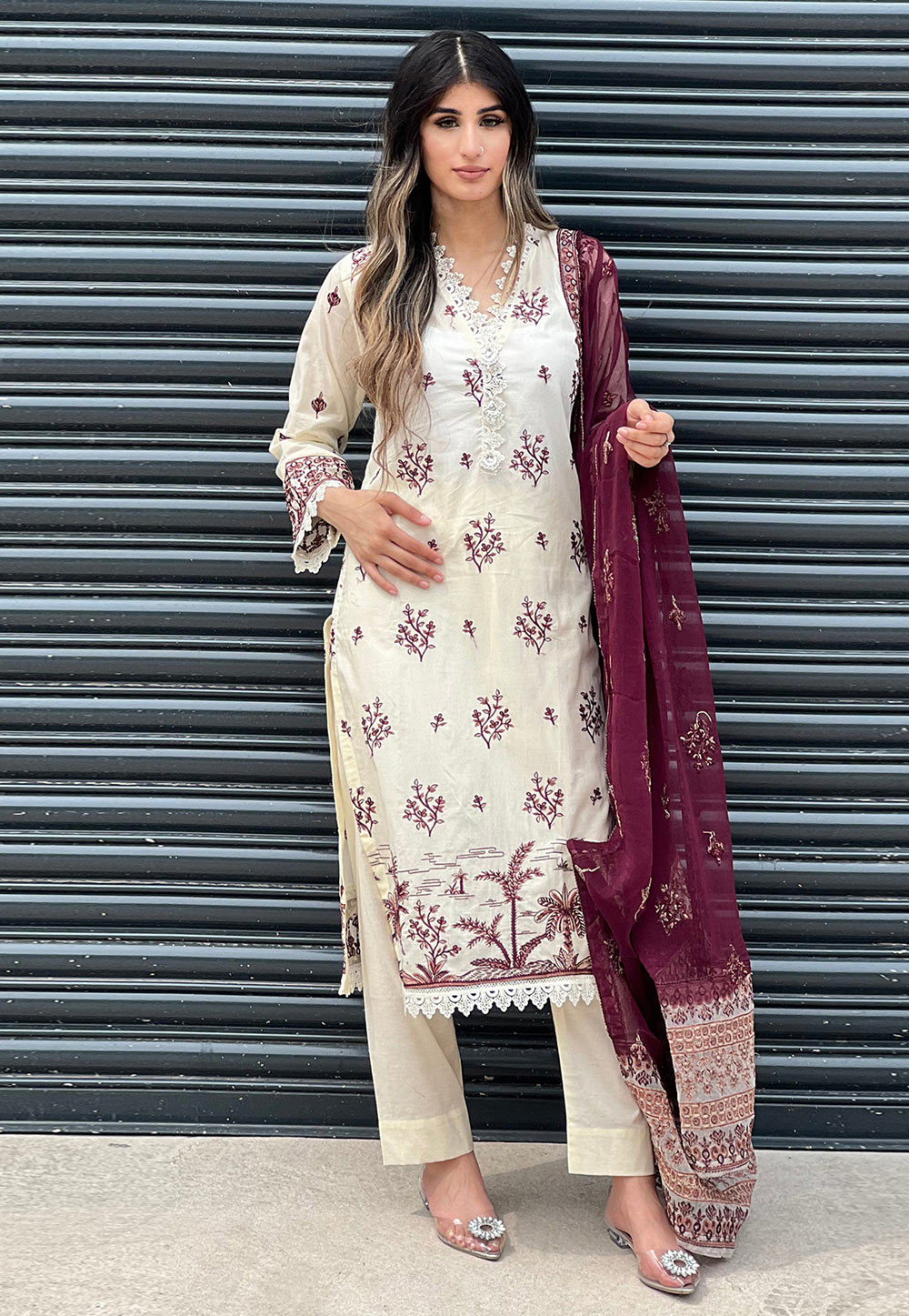 Cream Cotton Kameez With Pant 276410