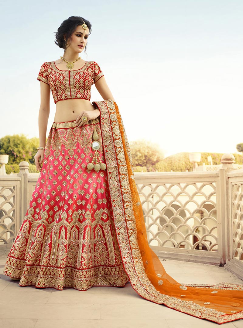 Pink Art Silk Wedding Lehenga Choli 72804