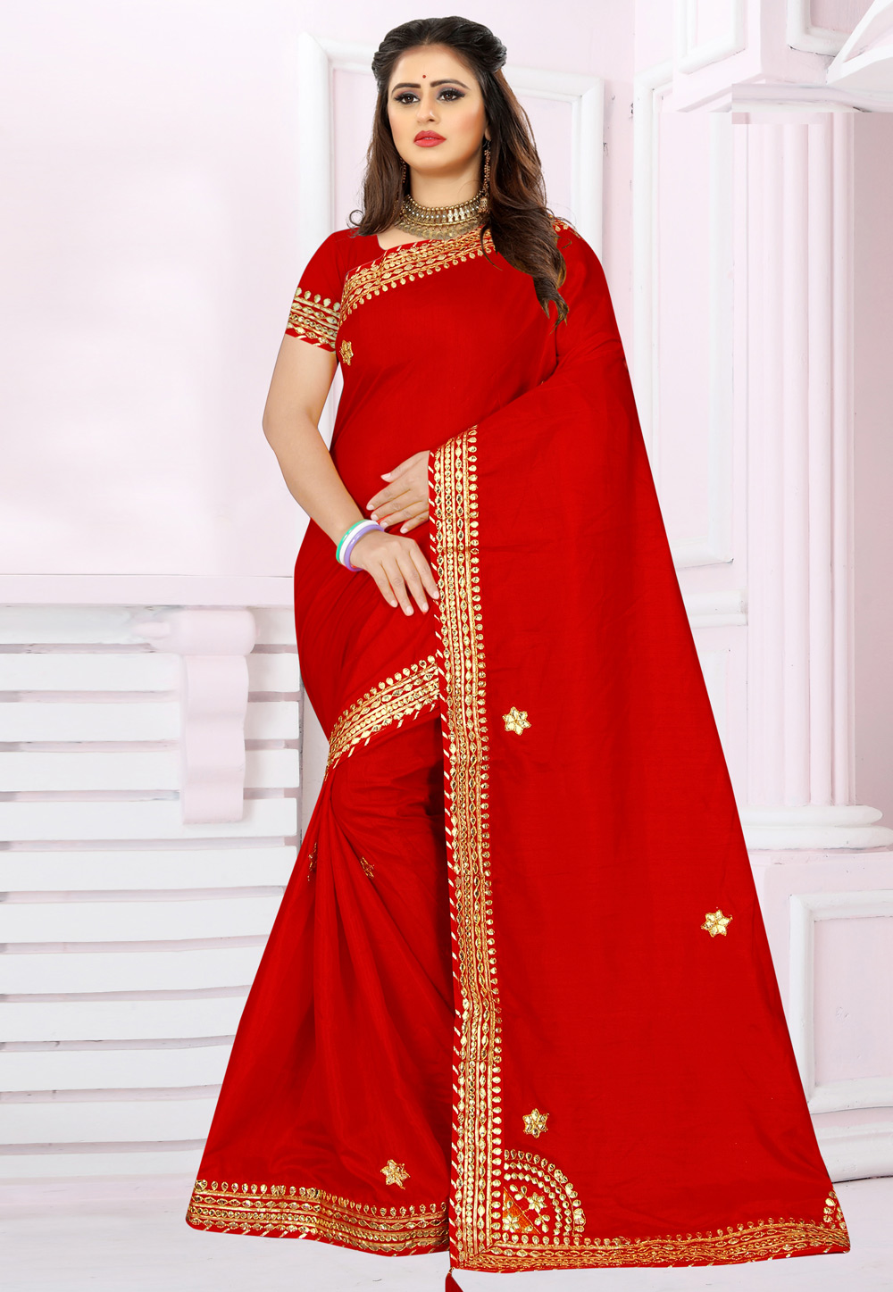 Red Silk Saree With Blouse 221897
