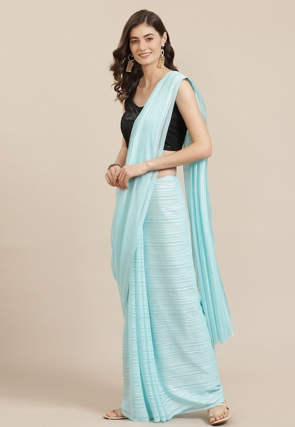 Sky Blue Georgette Saree With Blouse 221894