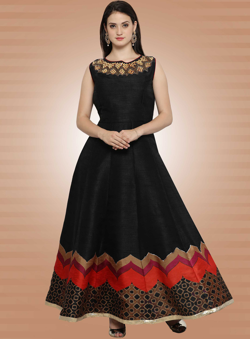 Black Bhagalpuri Silk Designer Gown 101449