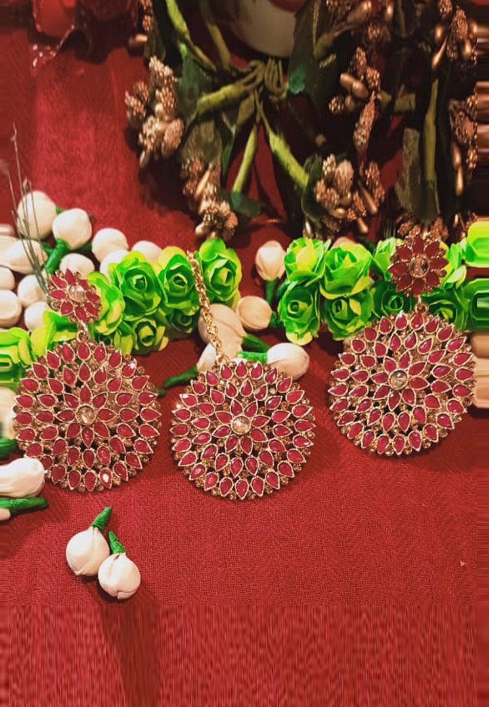 Pink Copper Earrings and Maang Tikka 196593