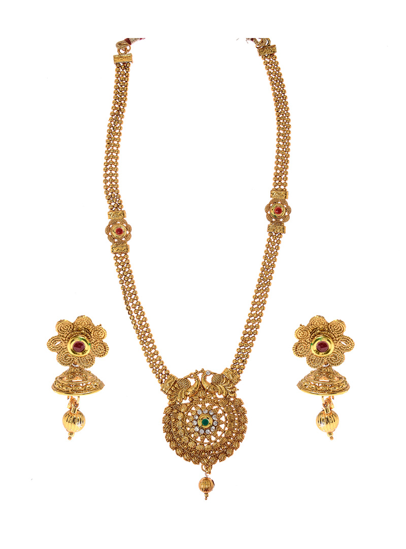 Golden Alloy Austrian Diamond Necklace Set 118969