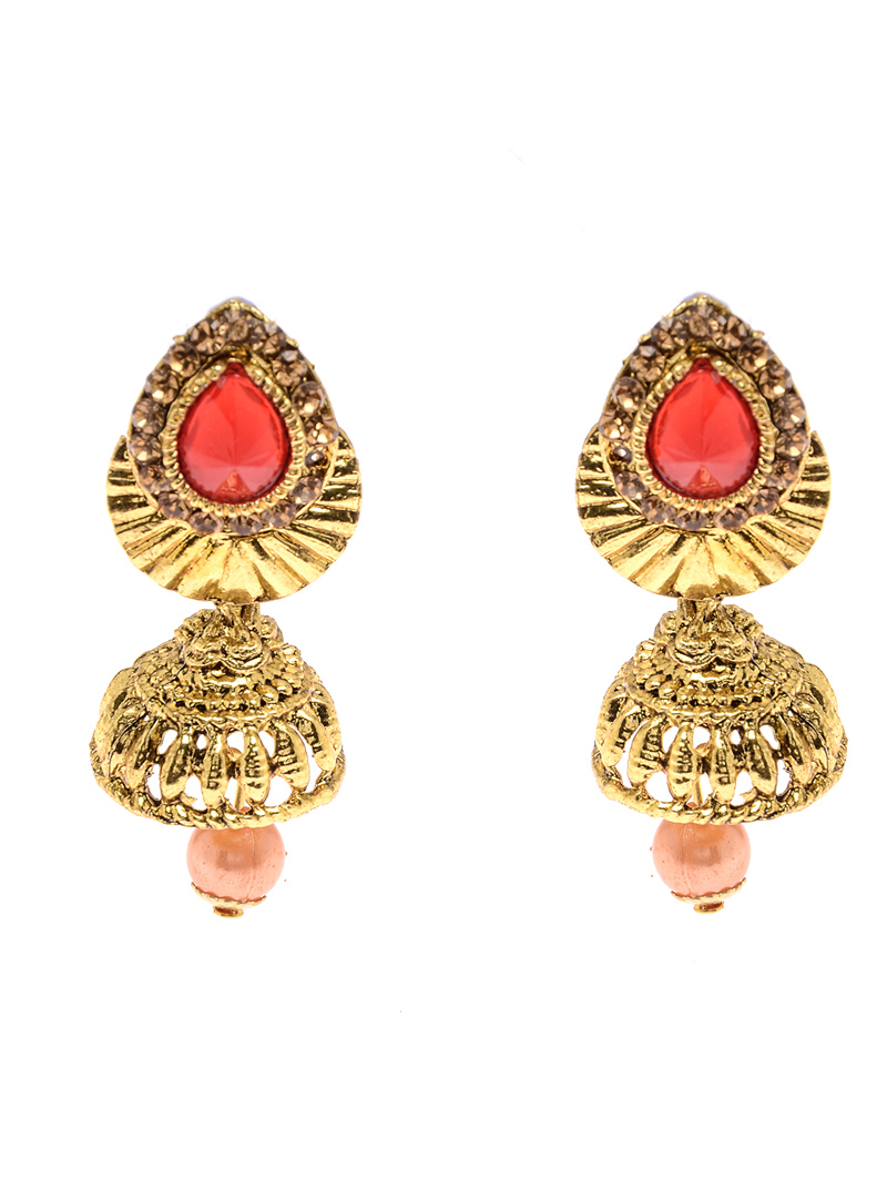Red Alloy Kundan Earrings 119017