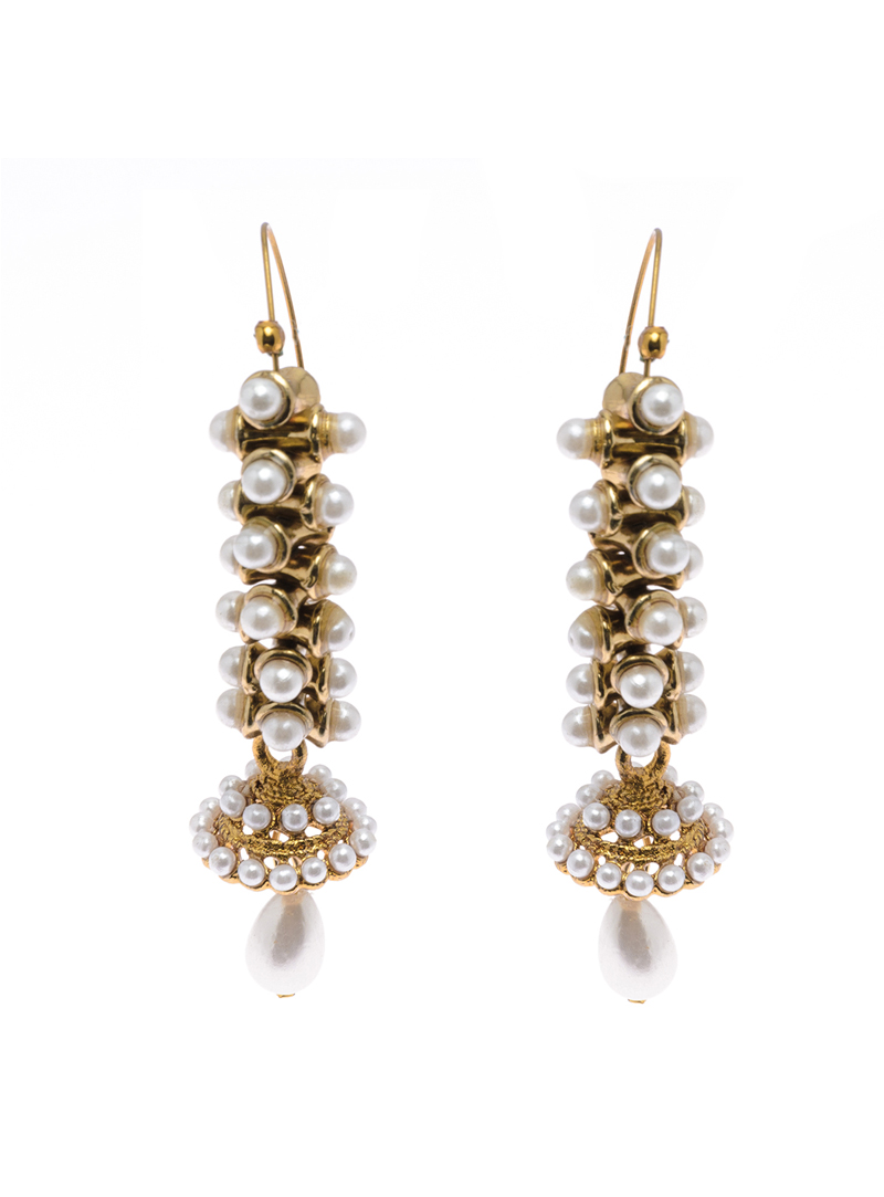 White Alloy Pearl Earrings 126382