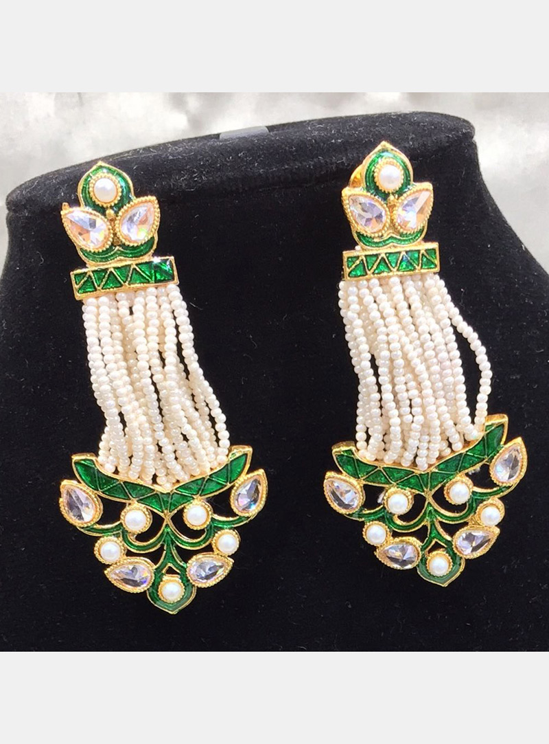 Green Copper Pearl Earrings 129347