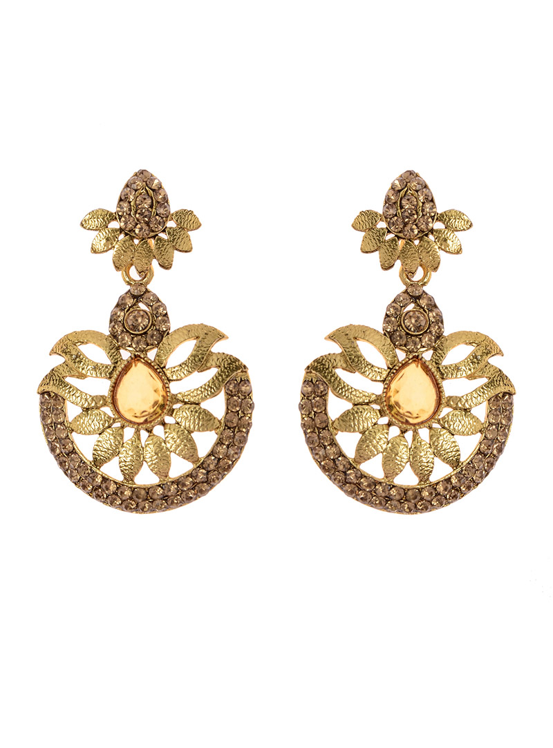 Golden Alloy Austrian Diamond Earrings 118923