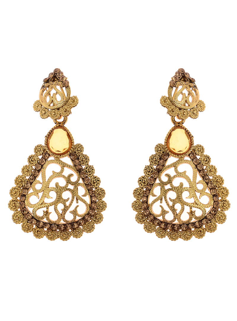 Golden Alloy Austrian Diamond Earrings 118927