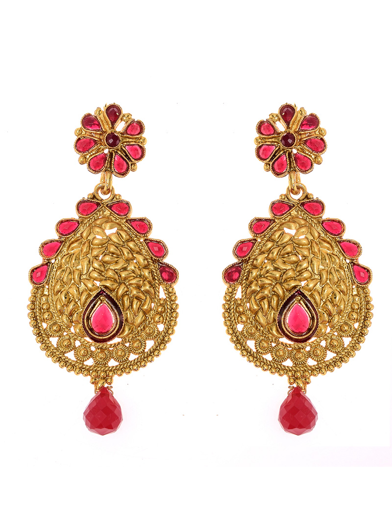 Pink Alloy Kundan Earrings 118934