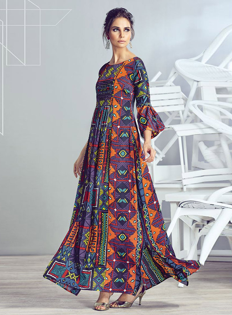 Purple Cotton Readymade Printed Gown 139904