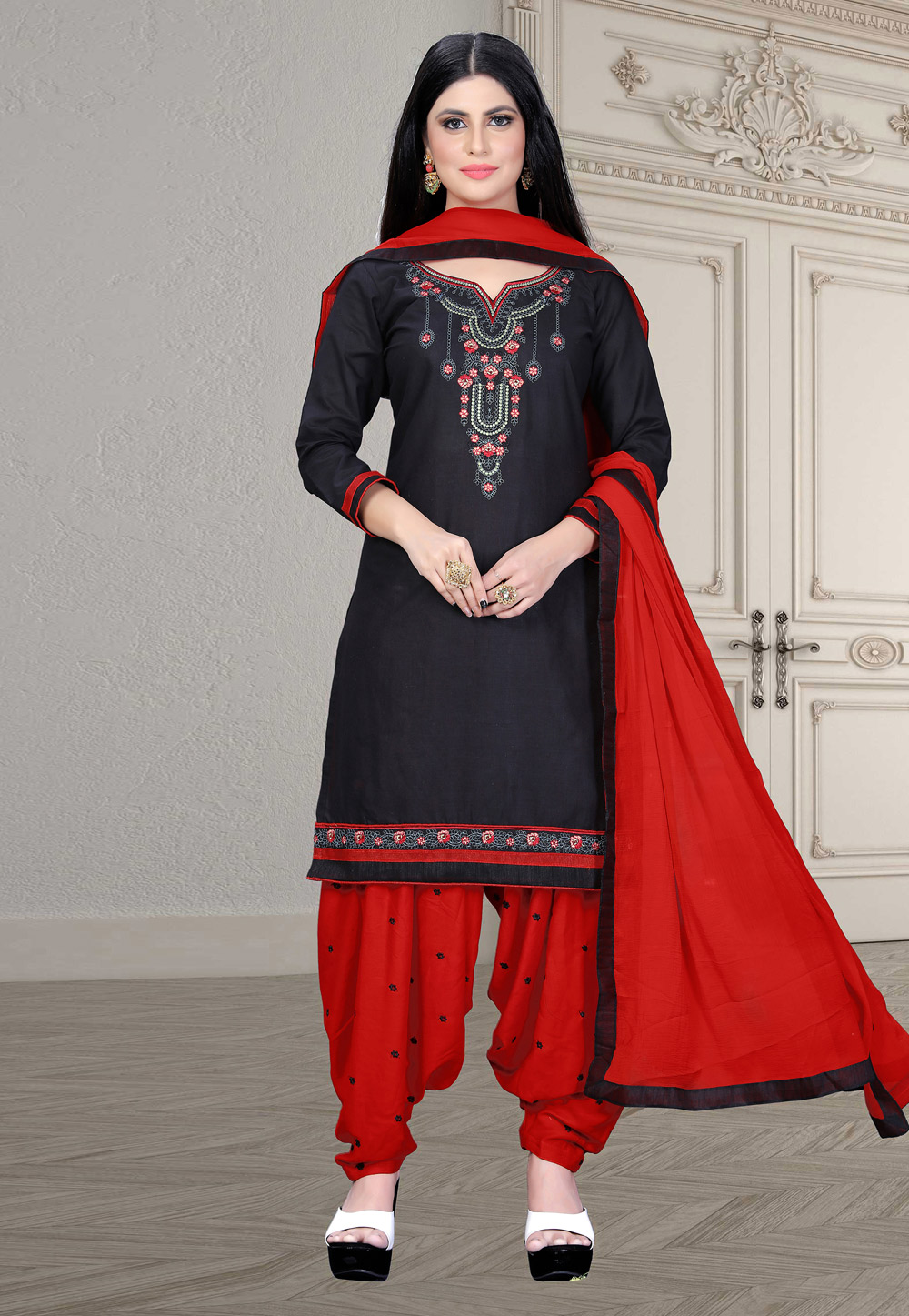 Black Cotton Punjabi Suit 218619