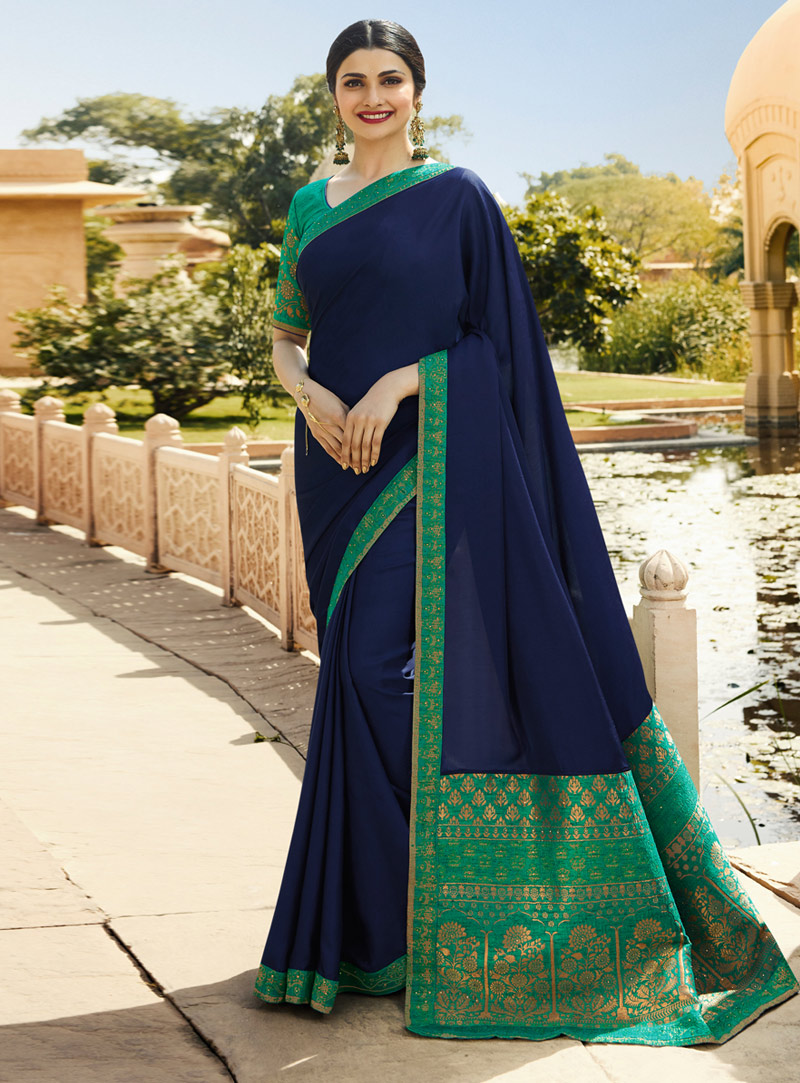 Prachi Desai Navy Blue Art Silk Saree With Blouse 138941