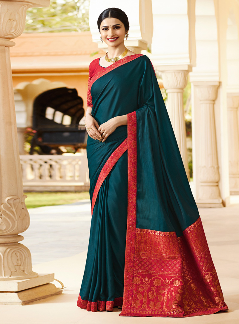 Prachi Desai Teal Art Silk Saree With Blouse 138943